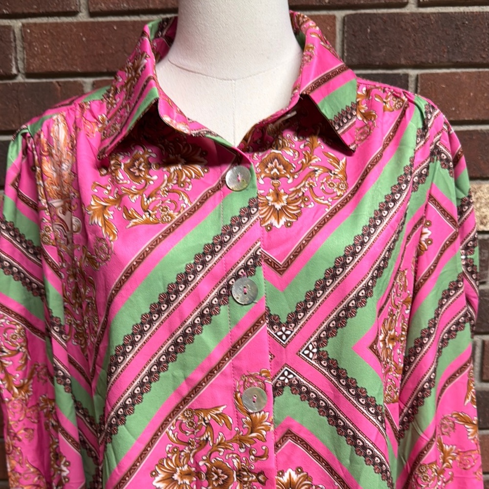 Koandaily Vibrant Scarf Print Blouse Size XL - Picture 2 of 13